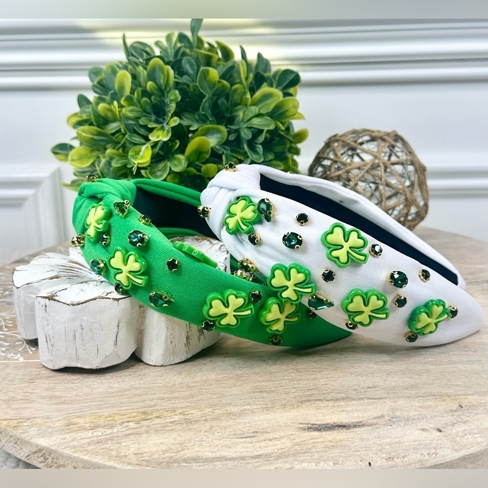 Shamrock Embellished Headbands - Green and White